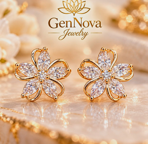Flower stud earrings - stud, tone